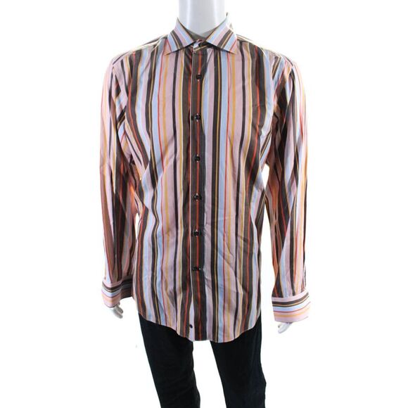Etro Other - Etro Mens Pink Multicolor Striped Long Sleeve Button Down Dress Shirt Size 42